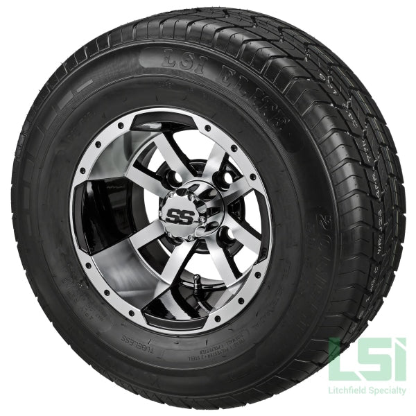 10X7 Black/machined Maltese Cross Wheel On 205/65R10 Lsi Elite Radial Tire 10 Lifted Assembly