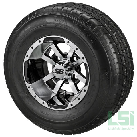 10X7 Black/machined Maltese Cross Wheel On 205/65R10 Lsi Elite Radial Tire 10 Lifted Assembly