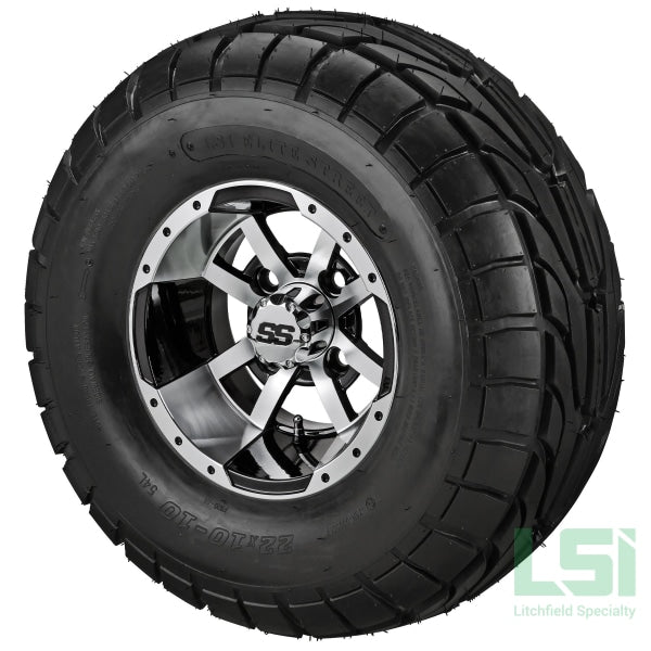 10X7 Black/machined Maltese Cross Wheel On 22X10-10 Lsi Elite Street Tire 10 Lifted Assembly