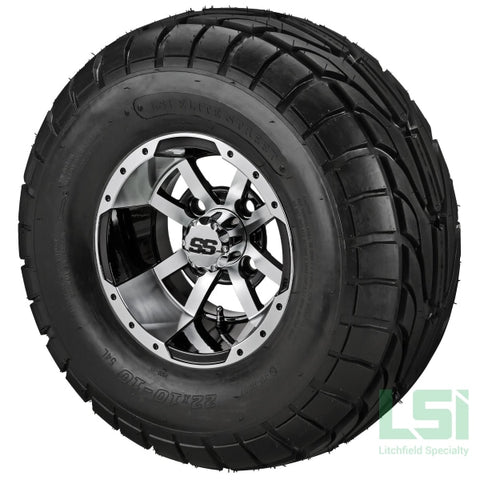 10X7 Black/machined Maltese Cross Wheel On 22X10-10 Lsi Elite Street Tire 10 Lifted Assembly