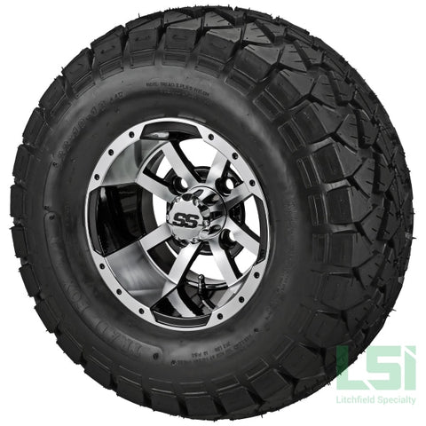 10X7 Black/machined Maltese Cross Wheel On 22X10-10 Trail Fox A/t Tire 10 Lifted Assembly