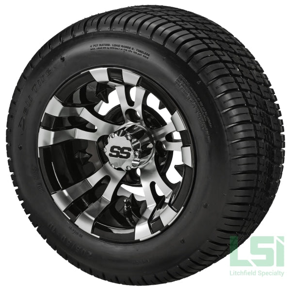 10X7 Black/machined Warlock Wheel On 205/50-10 Deli Tire 10 Low Profile Assembly