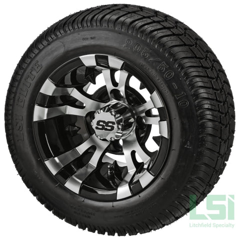 10X7 Black/machined Warlock Wheel On 205/50-10 Lsi Elite Tire 10 Low Profile Assembly