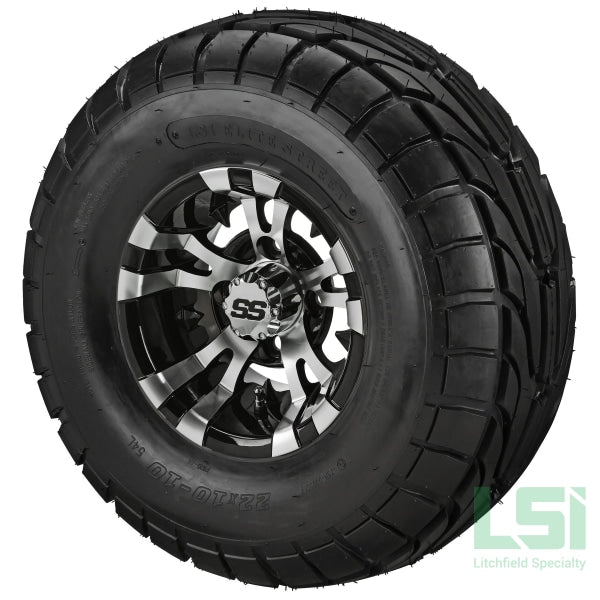 10X7 Black/machined Warlock Wheel On 22X10-10 Lsi Elite Street Tire 10 Lifted Assembly