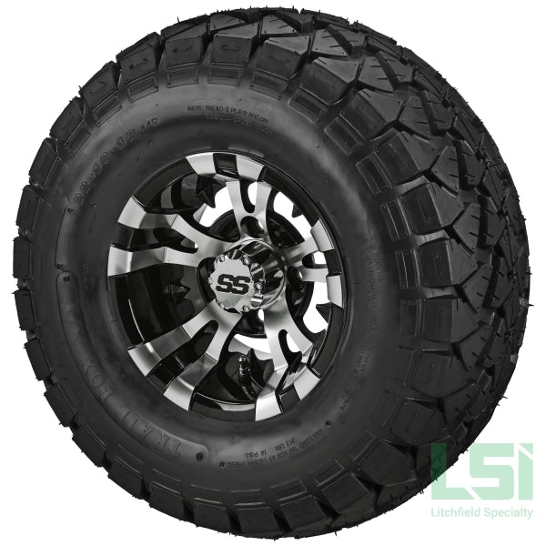 10X7 Black/machined Warlock Wheel On 22X10-10 Trail Fox A/t Tire 10 Lifted Assembly