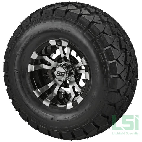 10X7 Black/machined Warlock Wheel On 22X10-10 Trail Fox A/t Tire 10 Lifted Assembly