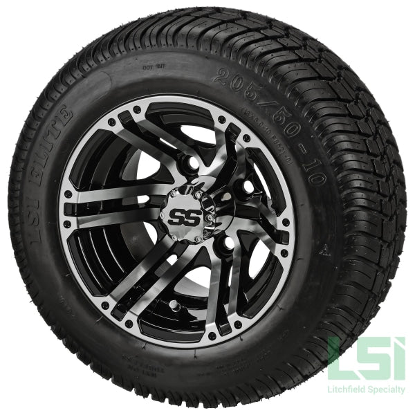 10X7 Black/machined Yukon Wheel On 205/50-10 Lsi Elite Tire 10 Low Profile Assembly