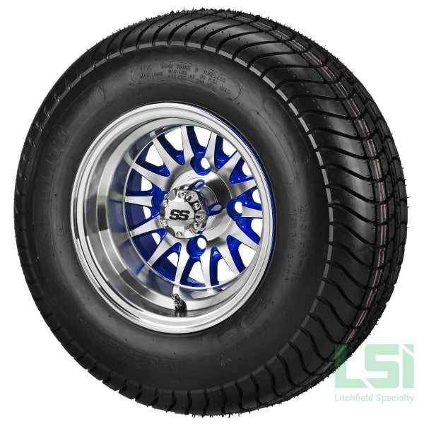 10X7 Blue/machined 14-Spoke Wheel On 205/65-10 Lsi Elite Tire 10 Lifted Assembly