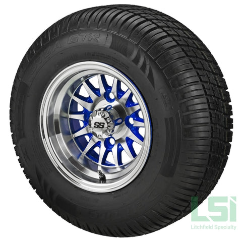 10X7 Blue/machined 14-Spoke Wheel On 205/65R10 Deli Radial Tire 10 Lifted Assembly