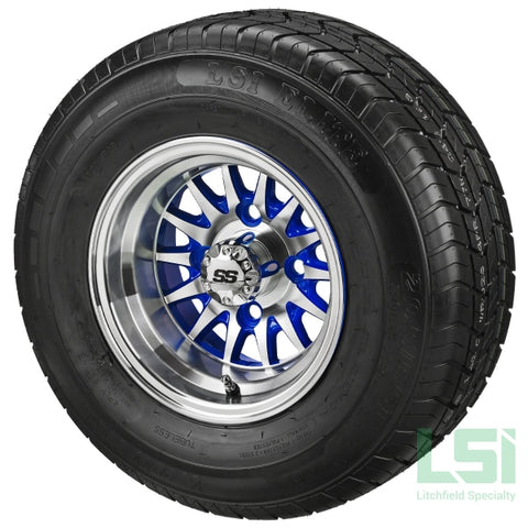 10X7 Blue/machined 14-Spoke Wheel On 205/65R10 Lsi Elite Radial Tire 10 Lifted Assembly