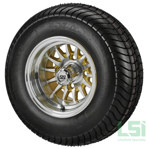 10X7 Gold/machined 14-Spoke Wheel On 205/65-10 Lsi Elite Tire 10 Lifted Assembly