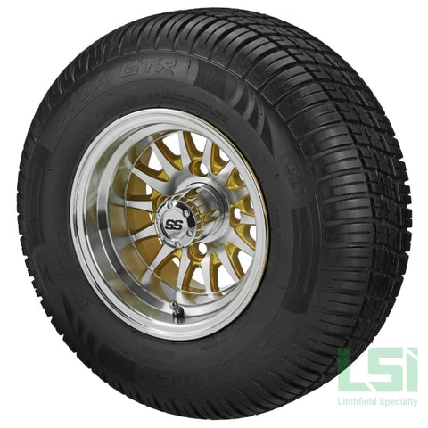 10X7 Gold/machined 14-Spoke Wheel On 205/65R10 Deli Radial Tire 10 Lifted Assembly