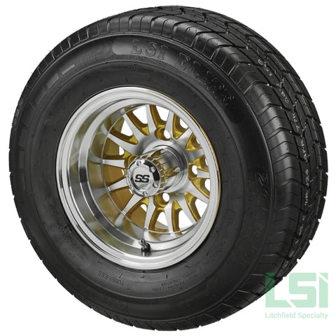 10X7 Gold/machined 14-Spoke Wheel On 205/65R10 Lsi Elite Radial Tire 10 Lifted Assembly