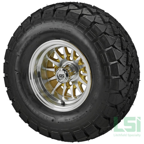 10X7 Gold/machined 14-Spoke Wheel On 22X10-10 Trail Fox A/t Tire 10 Lifted Assembly