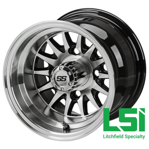 10X7 Machined/black 14-Spoke Golf Cart Wheel -10