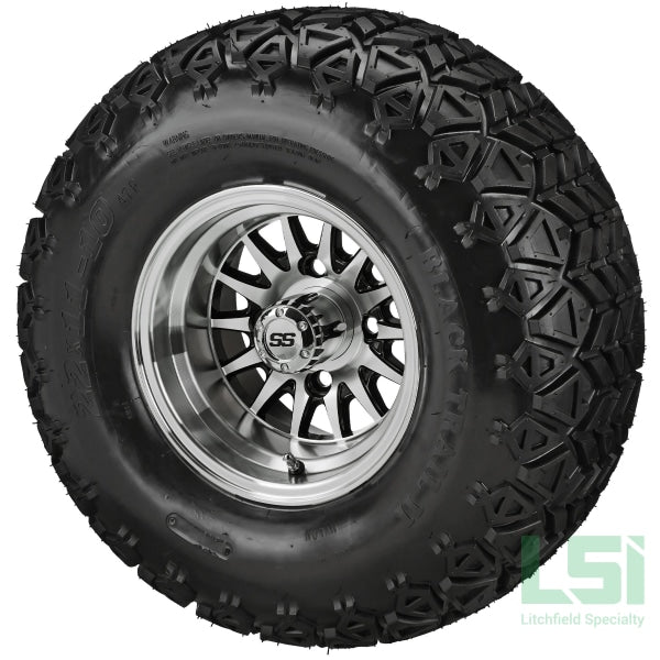 10X7 Machined/black 14-Spoke Wheel On 22X11-10 Black Trail Tire 10 Lifted Assembly