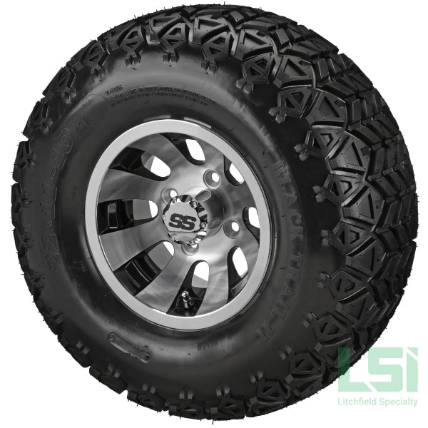 10X7 Machined/black Gunslinger Wheel On 22X11-10 Black Trail Tire 10 Lifted Assembly
