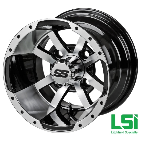 10X7 Machined/black Maltese Cross Golf Cart Wheel -10