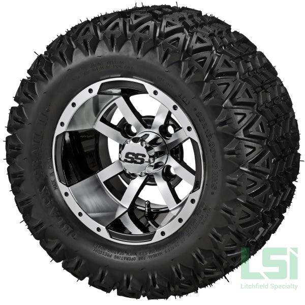 10X7 Machined/black Maltese Cross Wheel On 20X10-10 Black Trail Tire 10 Lifted Assembly