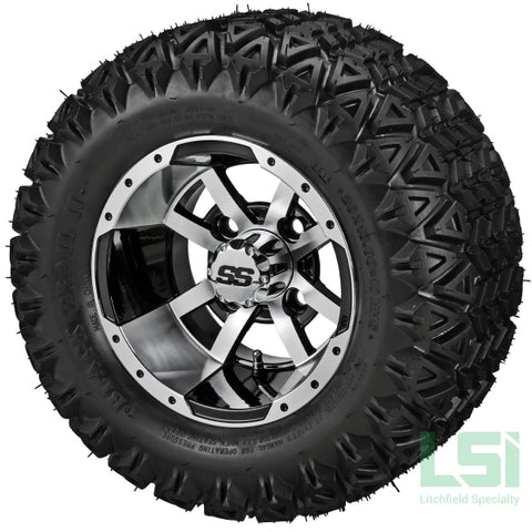 10X7 Machined/black Maltese Cross Wheel On 20X10-10 Black Trail Tire 10 Lifted Assembly
