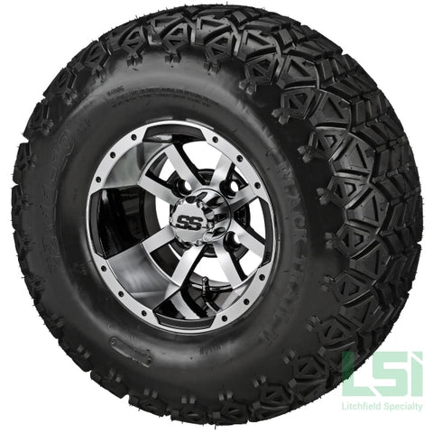10X7 Machined/black Maltese Cross Wheel On 22X11-10 Black Trail Tire 10 Lifted Assembly