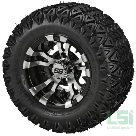 10X7 Machined/black Warlock Wheel On 20X10-10 Black Trail Tire 10 Lifted Assembly