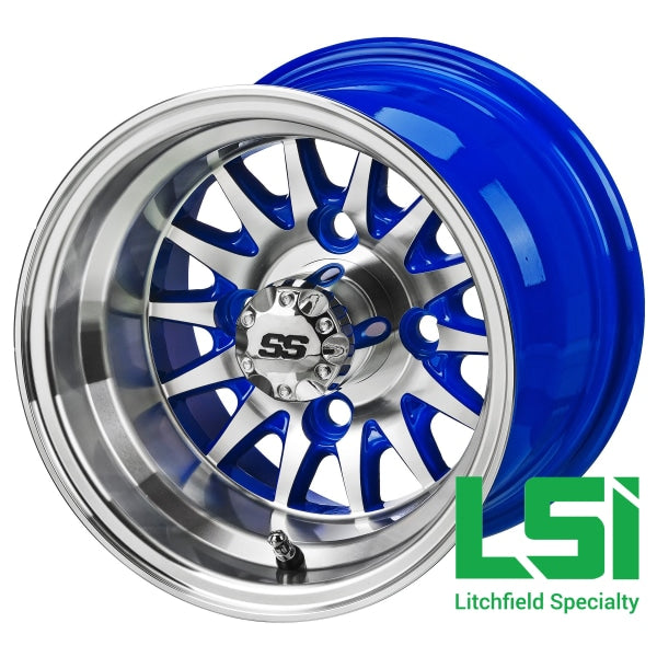 10X7 Machined/blue 14-Spoke Golf Cart Wheel -10
