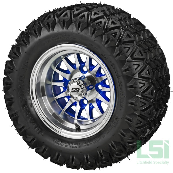 10X7 Machined/blue 14-Spoke Wheel On 20X10-10 Black Trail Tire 10 Lifted Assembly