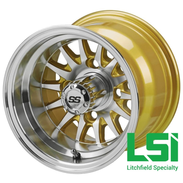 10X7 Machined/gold 14-Spoke Golf Cart Wheel -10