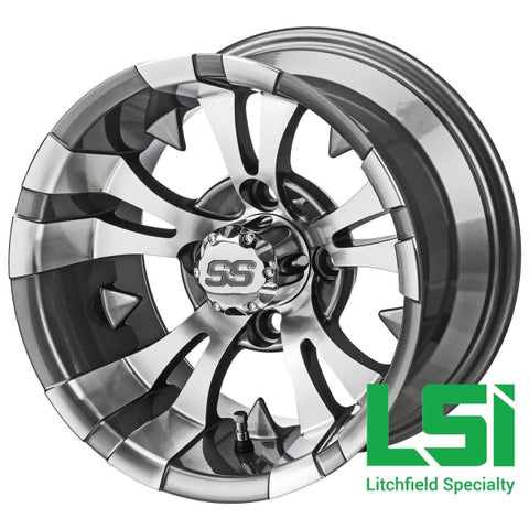 10X7 Machined/gunmetal Gray Warlock Golf Cart Wheel -10