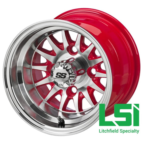 10X7 Machined/red 14-Spoke Golf Cart Wheel -10