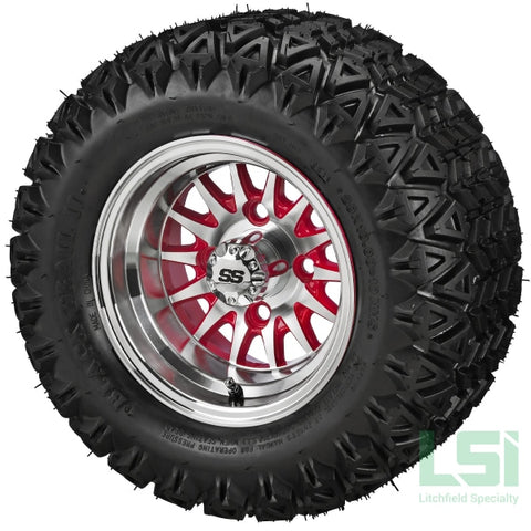 10X7 Machined/red 14-Spoke Wheel On 20X10-10 Black Trail Tire 10 Lifted Assembly