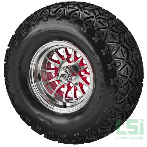 10X7 Machined/red 14-Spoke Wheel On 22X11-10 Black Trail Tire 10 Lifted Assembly