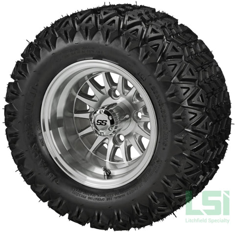 10X7 Machined/silver 14-Spoke Wheel On 20X10-10 Black Trail Tire 10 Lifted Assembly