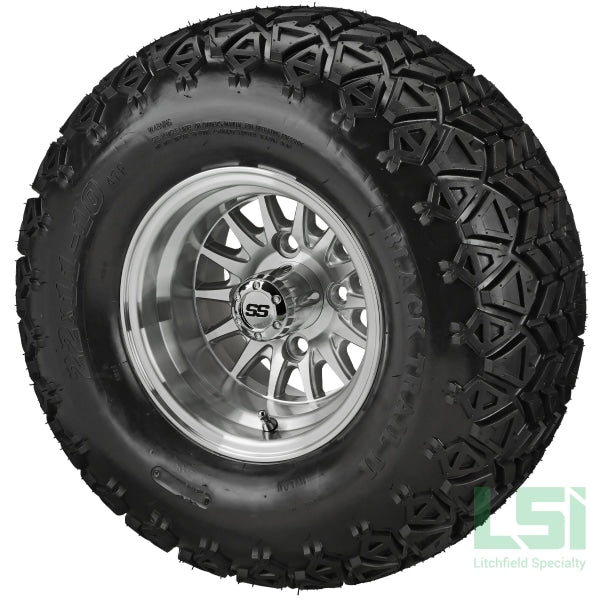 10X7 Machined/silver 14-Spoke Wheel On 22X11-10 Black Trail Tire 10 Lifted Assembly