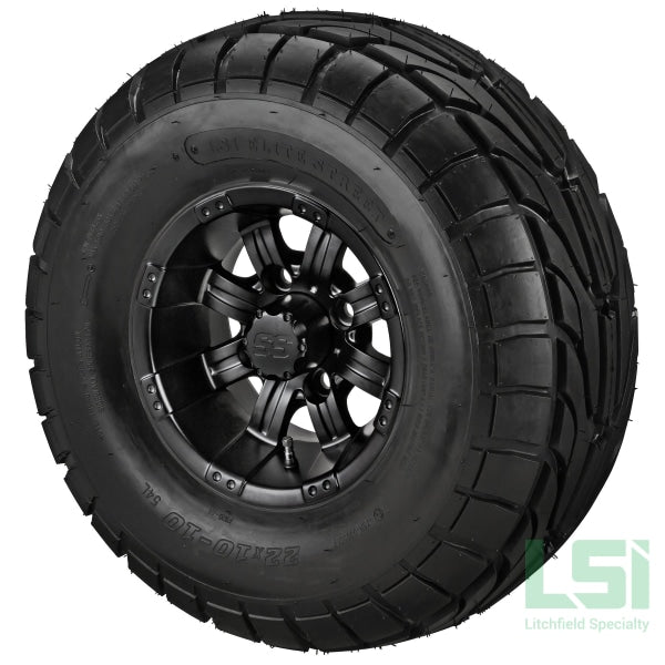 10X7 Matte Black Casino Wheel On 22X10-10 Lsi Elite Street Tire 10 Lifted Assembly