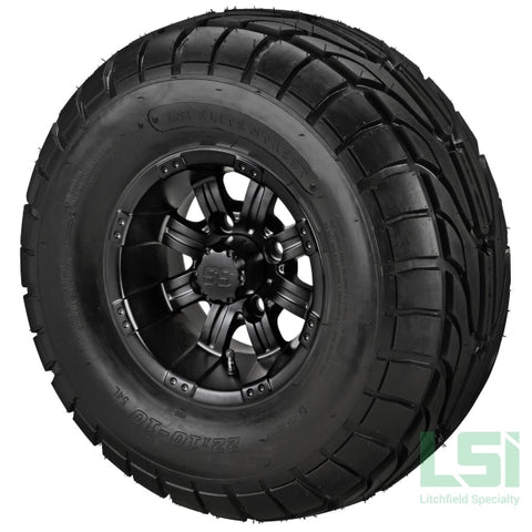 10X7 Matte Black Casino Wheel On 22X10-10 Lsi Elite Street Tire 10 Lifted Assembly