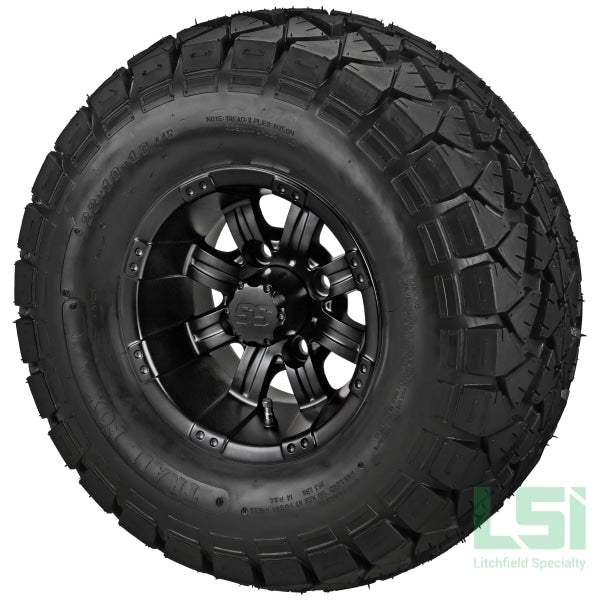 10X7 Matte Black Casino Wheel On 22X10-10 Trail Fox A/t Tire 10 Lifted Assembly
