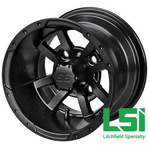 10X7 Matte Black Maltese Cross Golf Cart Wheel -10