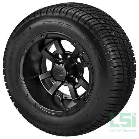 10X7 Matte Black Maltese Cross Wheel On 205/50-10 Deli Tire 10 Low Profile Assembly