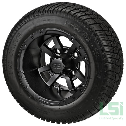 10X7 Matte Black Maltese Cross Wheel On 205/50-10 Lsi Elite Tire 10 Low Profile Assembly