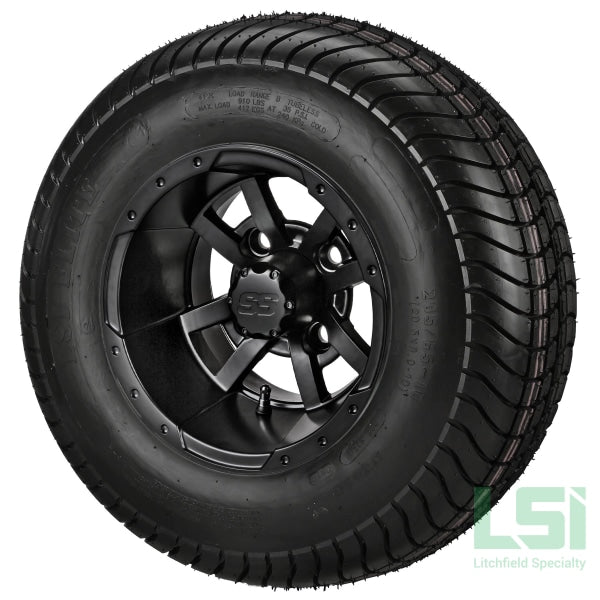 10X7 Matte Black Maltese Cross Wheel On 205/65-10 Lsi Elite Tire 10 Lifted Assembly