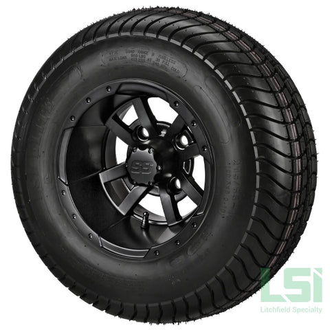 10X7 Matte Black Maltese Cross Wheel On 205/65-10 Lsi Elite Tire 10 Lifted Assembly