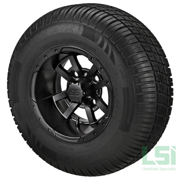 10X7 Matte Black Maltese Cross Wheel On 205/65R10 Deli Radial Tire 10 Lifted Assembly