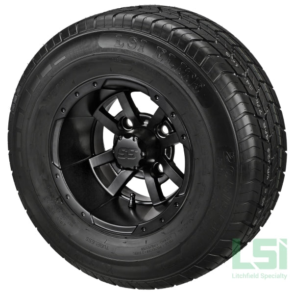 10X7 Matte Black Maltese Cross Wheel On 205/65R10 Lsi Elite Radial Tire 10 Lifted Assembly