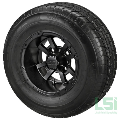 10X7 Matte Black Maltese Cross Wheel On 205/65R10 Lsi Elite Radial Tire 10 Lifted Assembly