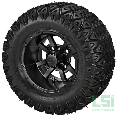 10X7 Matte Black Maltese Cross Wheel On 20X10-10 Trail Tire 10 Lifted Assembly