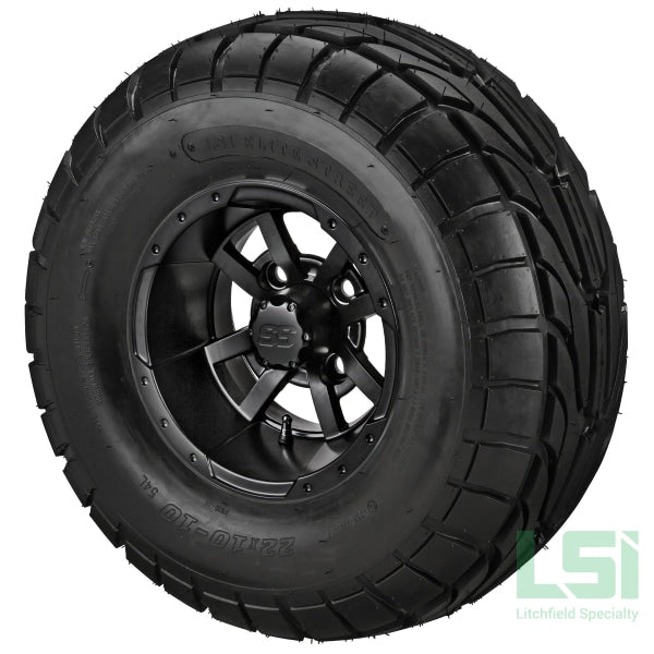10X7 Matte Black Maltese Cross Wheel On 22X10-10 Lsi Elite Street Tire 10 Lifted Assembly