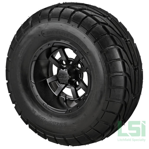 10X7 Matte Black Maltese Cross Wheel On 22X10-10 Lsi Elite Street Tire 10 Lifted Assembly