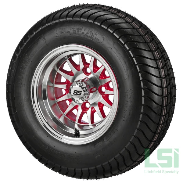 10X7 Red/machined 14-Spoke Wheel On 205/65-10 Lsi Elite Tire 10 Lifted Assembly